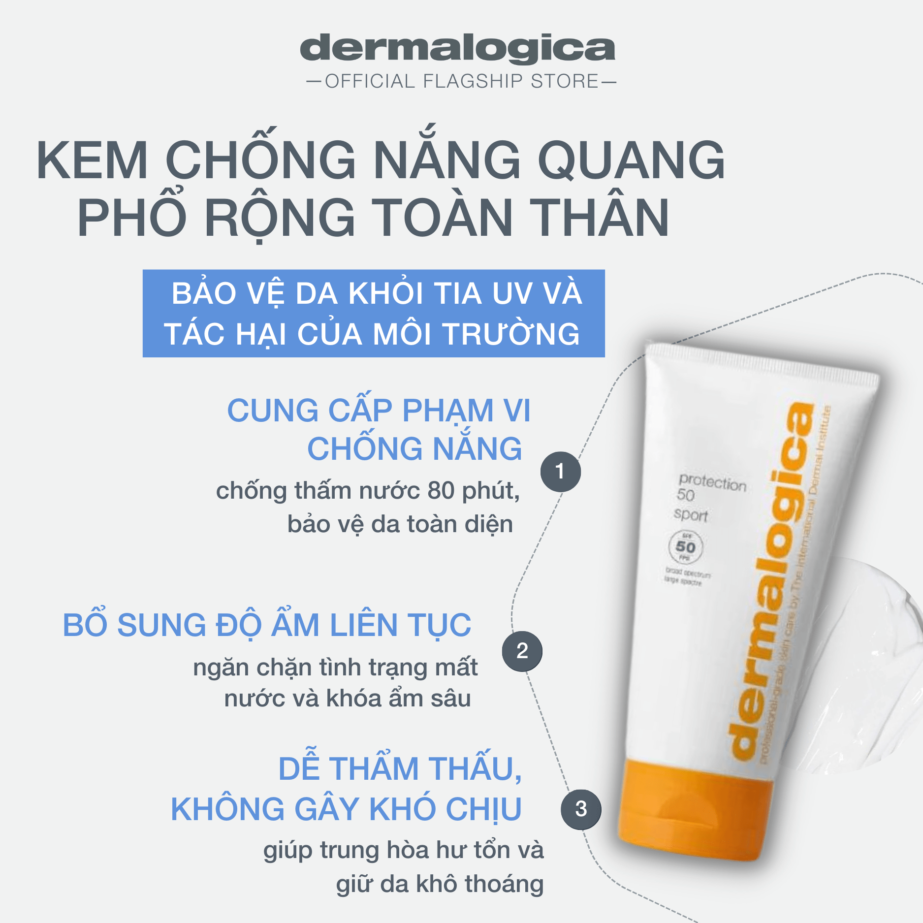 Dermalogica Vietnam 156ml Protection 50 Sport SPF50 - Kem chống nắng dành cho người chơi thể thao kháng nước + mồ hôi