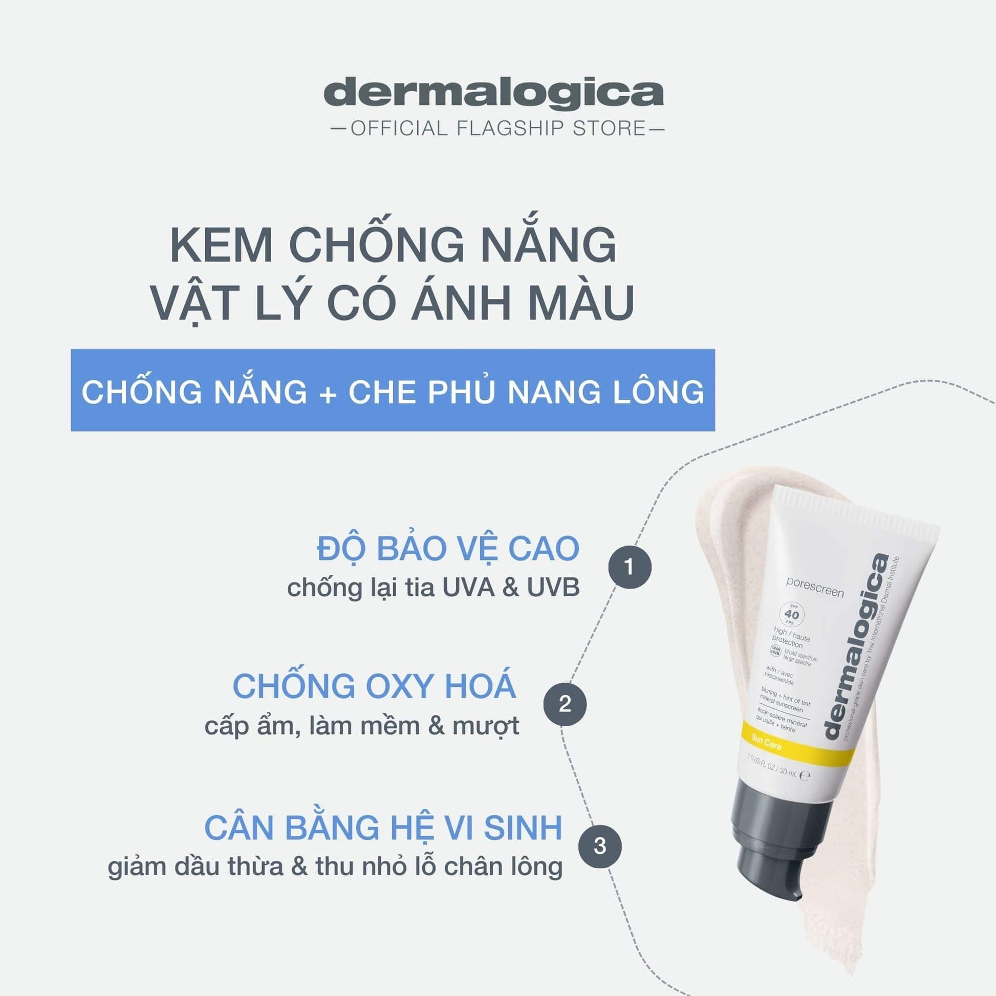 Dermalogica Vietnam SPF 30ml Chống nắng vật lý che phủ lỗ chân lông Porescreen Mineral Sunscreen Spf40