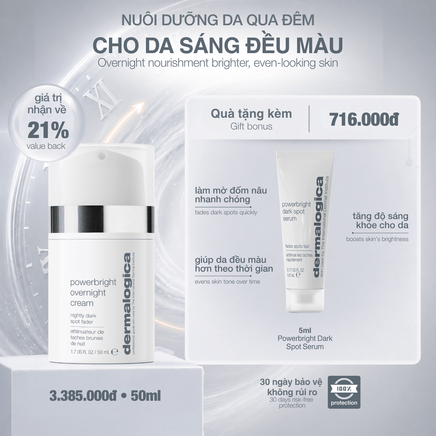 Dermalogica VN MOISTURIZERS 50ml kem dưỡng ban đêm mờ đốm nâu powerbright overnight cream