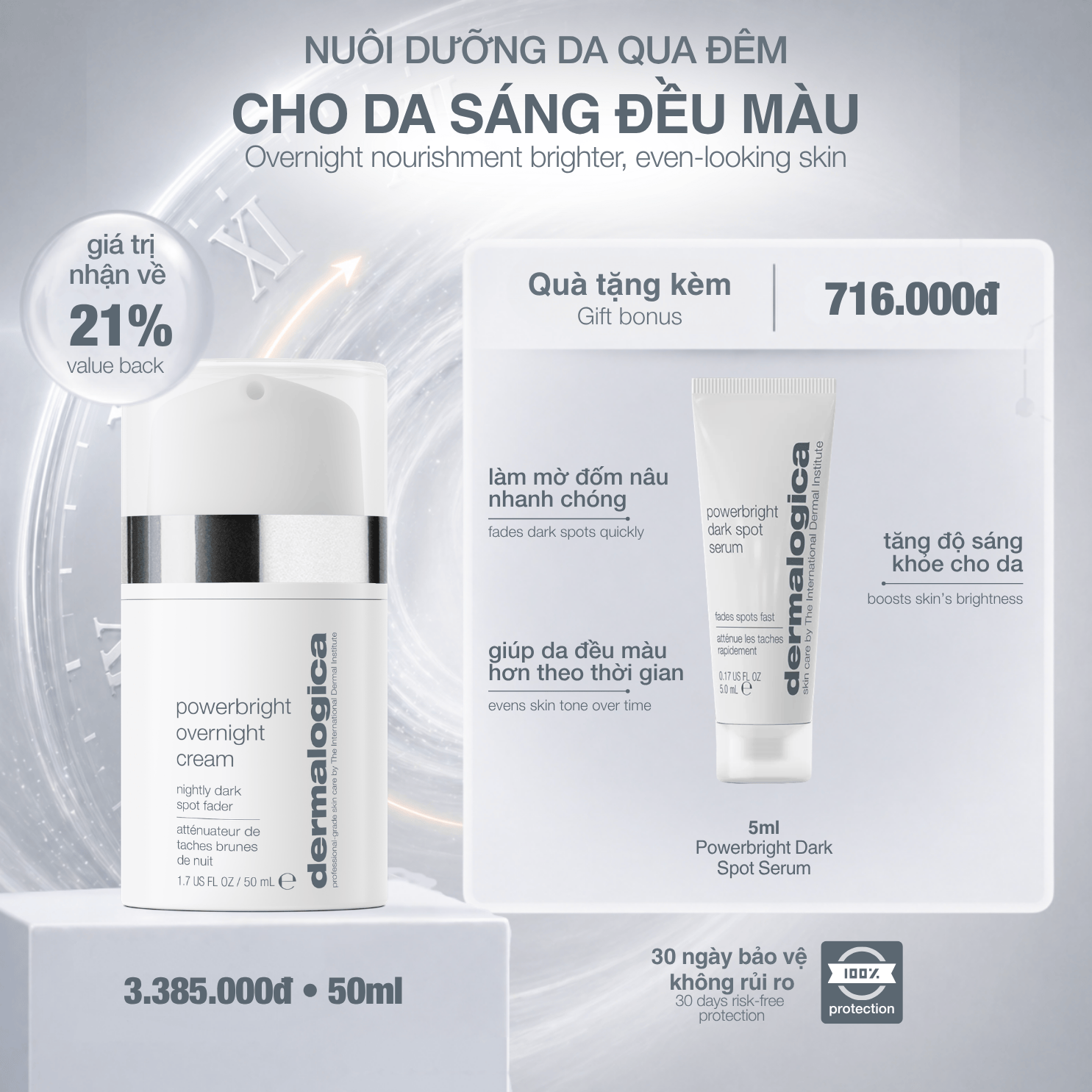 Dermalogica VN MOISTURIZERS 50ml kem dưỡng ban đêm mờ đốm nâu powerbright overnight cream