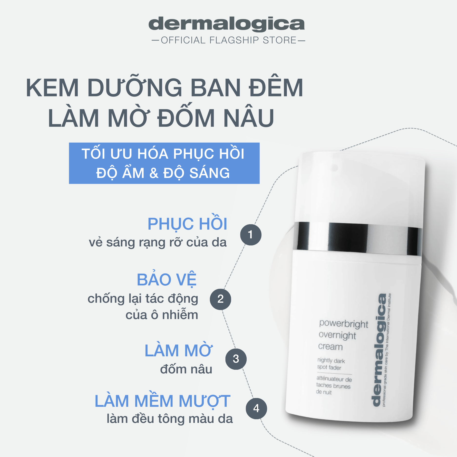 Dermalogica VN MOISTURIZERS 50ml Powerbright Overnight Cream - Kem dưỡng ban đêm làm mờ đốm nâu + hỗ trợ tái tạo da